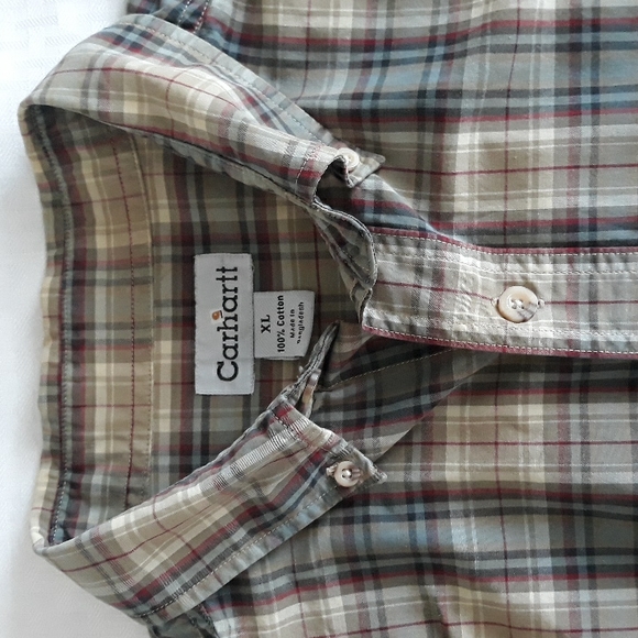 Carhartt men's button up work shirt long sleeve cotton brown plaid size XL - Picture 12 of 14